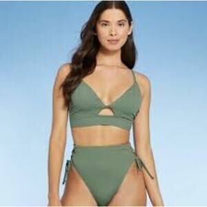 Shade & Shore Wasabi green longline high waist cut out bikini size 34D / Large